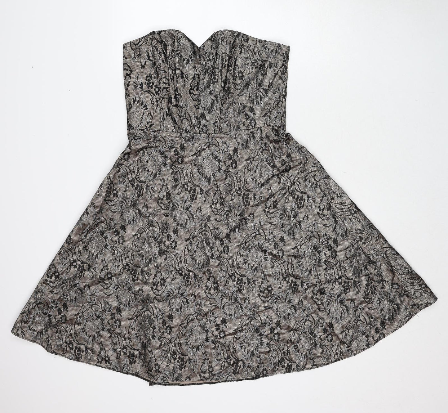 A Wear Womens Brown Floral Polyester Fit & Flare Size 14 Sweetheart Zip