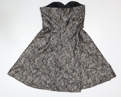 A Wear Womens Brown Floral Polyester Fit & Flare Size 14 Sweetheart Zip
