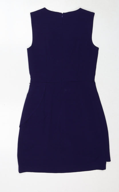 Oasis Womens Purple Polyester Shift Size 8 Round Neck Zip