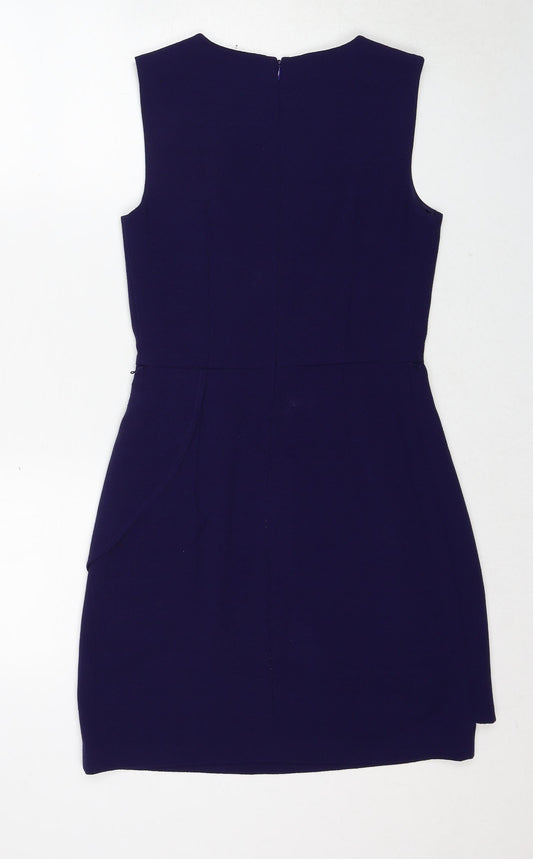 Oasis Womens Purple Polyester Shift Size 8 Round Neck Zip