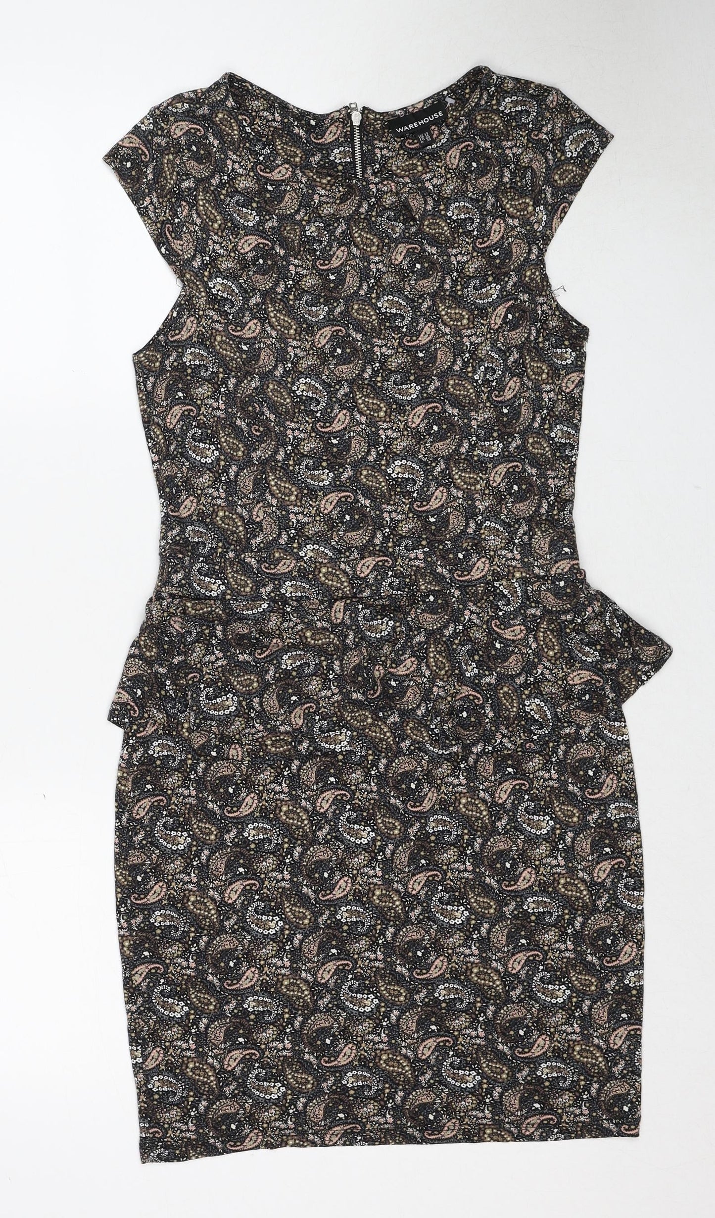 Warehouse Womens Multicoloured Paisley Viscose A-Line Size 12 Round Neck Zip