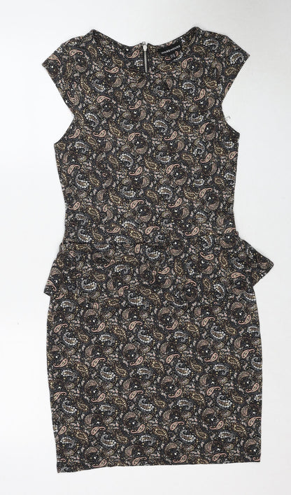 Warehouse Womens Multicoloured Paisley Viscose A-Line Size 12 Round Neck Zip