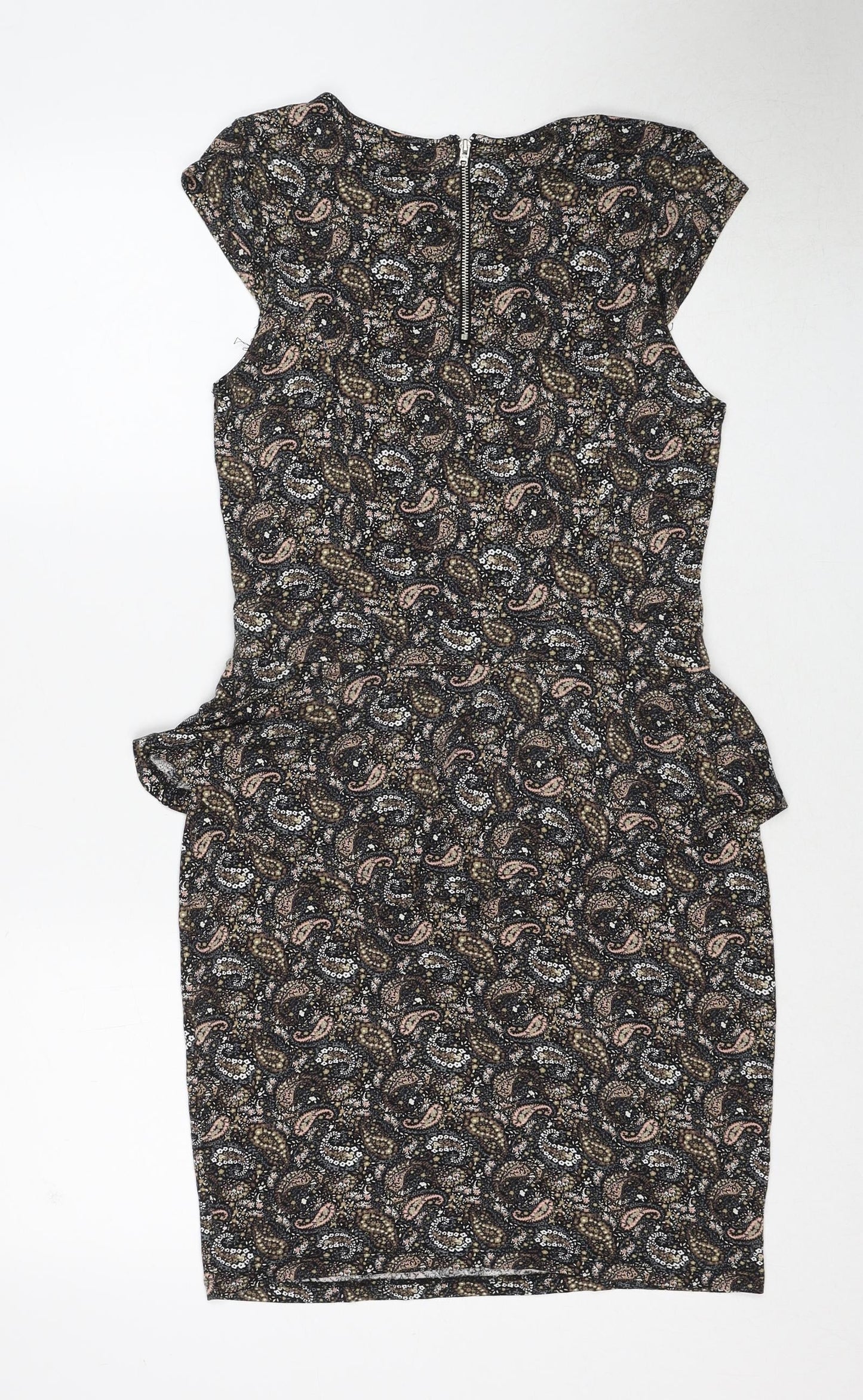 Warehouse Womens Multicoloured Paisley Viscose A-Line Size 12 Round Neck Zip