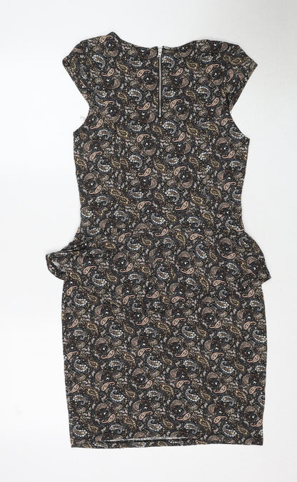 Warehouse Womens Multicoloured Paisley Viscose A-Line Size 12 Round Neck Zip