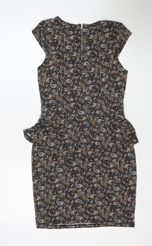 Warehouse Womens Multicoloured Paisley Viscose A-Line Size 12 Round Neck Zip