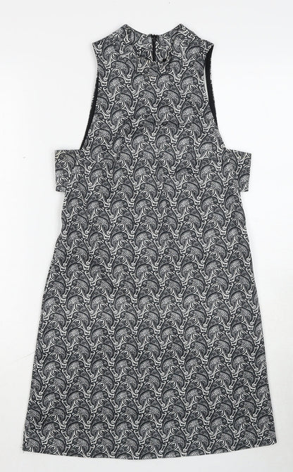 Topshop Womens Black Geometric Polyester A-Line Size 8 Round Neck Zip