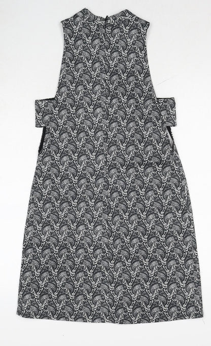 Topshop Womens Black Geometric Polyester A-Line Size 8 Round Neck Zip