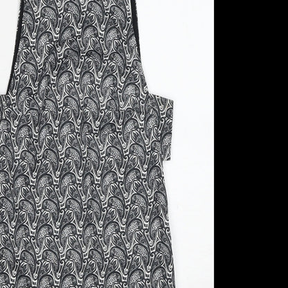 Topshop Womens Black Geometric Polyester A-Line Size 8 Round Neck Zip