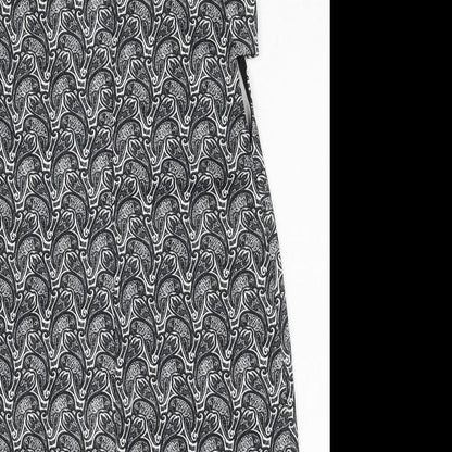 Topshop Womens Black Geometric Polyester A-Line Size 8 Round Neck Zip