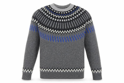 Mango Mens Grey Round Neck Fair Isle Wool Pullover Jumper Size S Long Sleeve