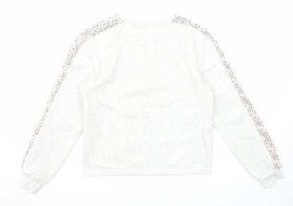 New Look Womens Ivory Geometric Polyester Pullover Sweatshirt Size 6 Pullover