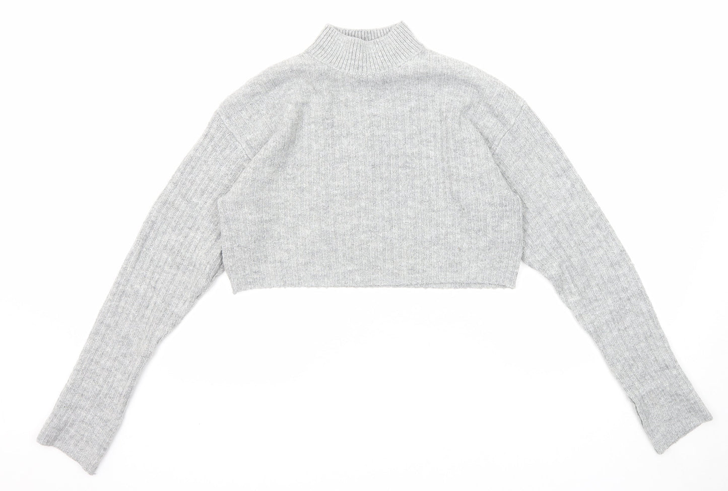 New Look Girls Grey Mock Neck Acrylic Pullover Jumper Size 10-11 Years Pullover - Cropped