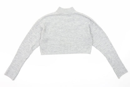 New Look Girls Grey Mock Neck Acrylic Pullover Jumper Size 10-11 Years Pullover - Cropped