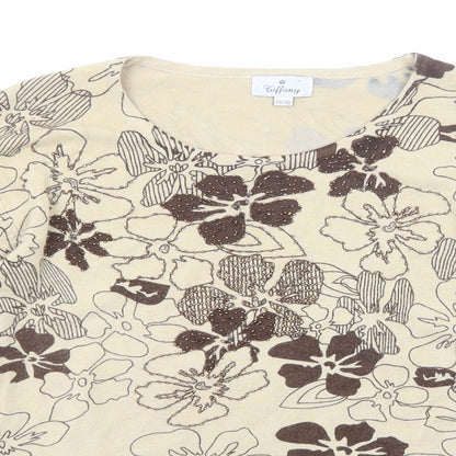 Tiffany Womens Beige Round Neck Floral Viscose Pullover Jumper Size 14 - Size 14-16