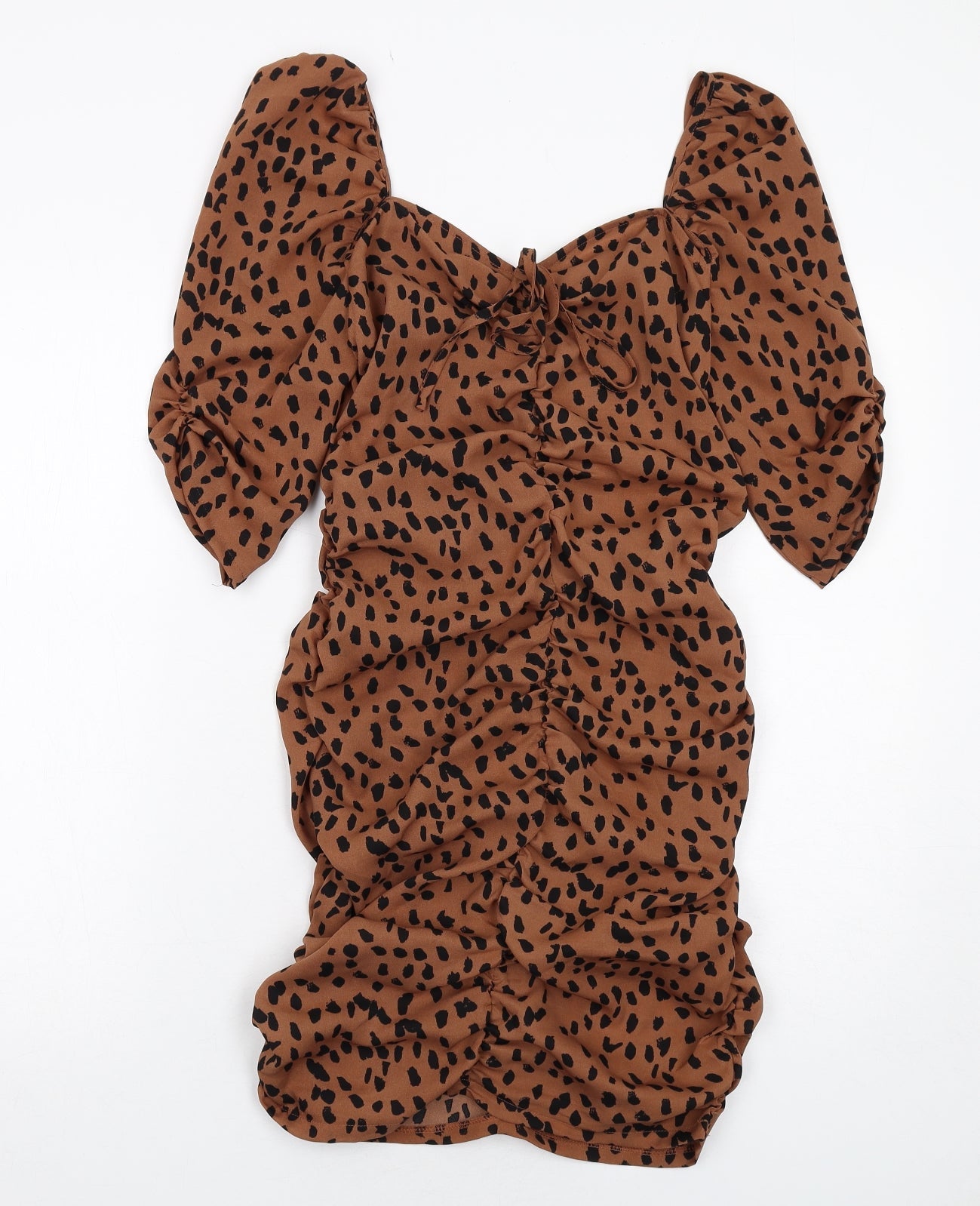I SAW IT FIRST Womens Brown Geometric Polyester Bodycon Size 10 V-Neck Zip