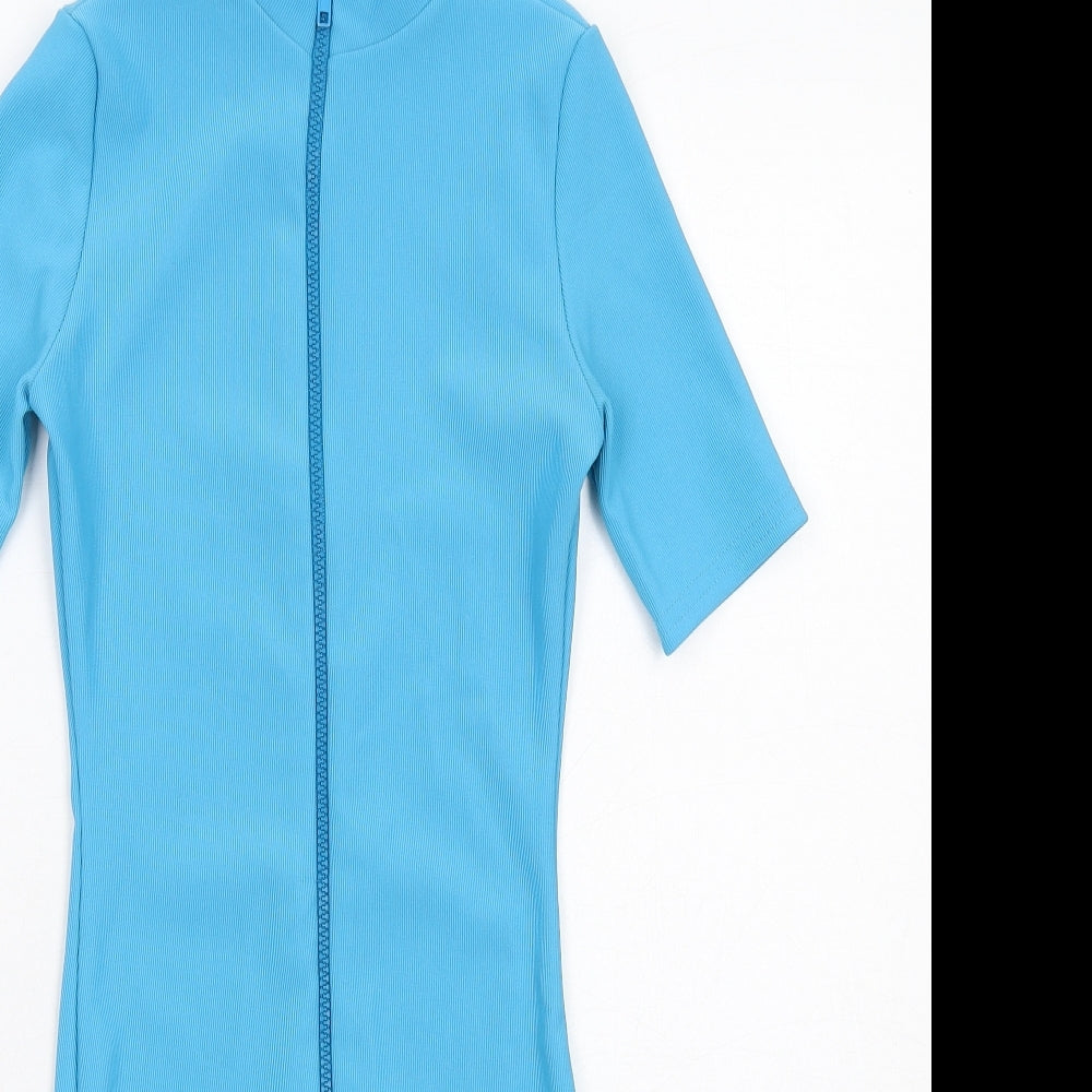 PRETTYLITTLETHING Womens Blue Polyester Bodycon Size 4 Round Neck Zip