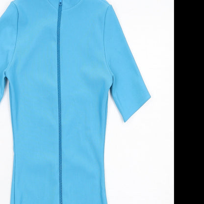 PRETTYLITTLETHING Womens Blue Polyester Bodycon Size 4 Round Neck Zip