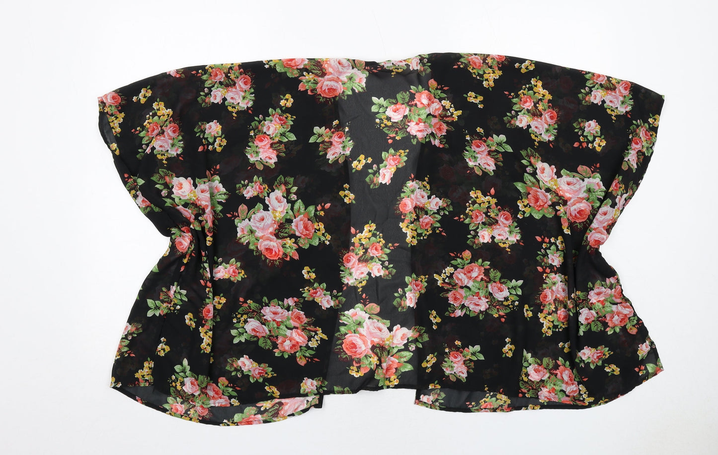 New Look Girls Black Floral Polyester Kimono Blouse Size M V-Neck