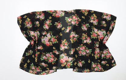 New Look Girls Black Floral Polyester Kimono Blouse Size M V-Neck