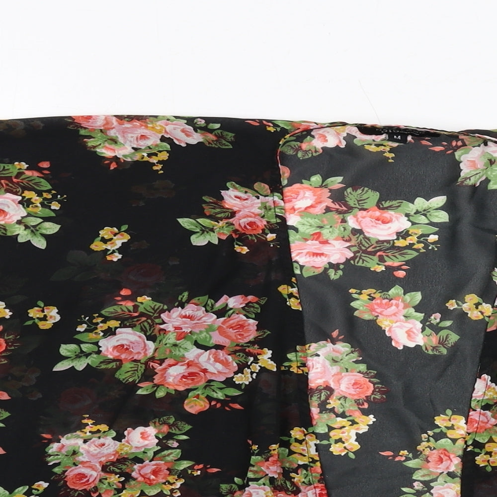 New Look Girls Black Floral Polyester Kimono Blouse Size M V-Neck