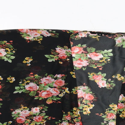 New Look Girls Black Floral Polyester Kimono Blouse Size M V-Neck