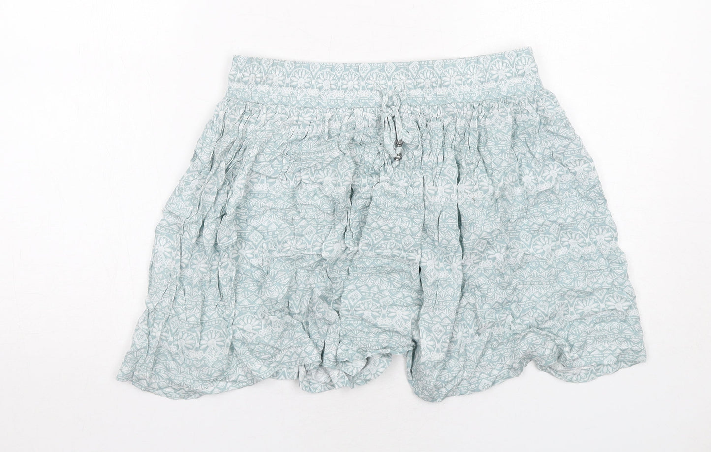 Marks and Spencer Womens Green Geometric Viscose Skater Skirt Size 10 Drawstring