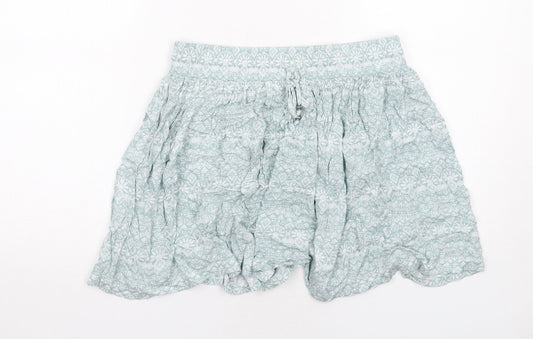 Marks and Spencer Womens Green Geometric Viscose Skater Skirt Size 10 Drawstring