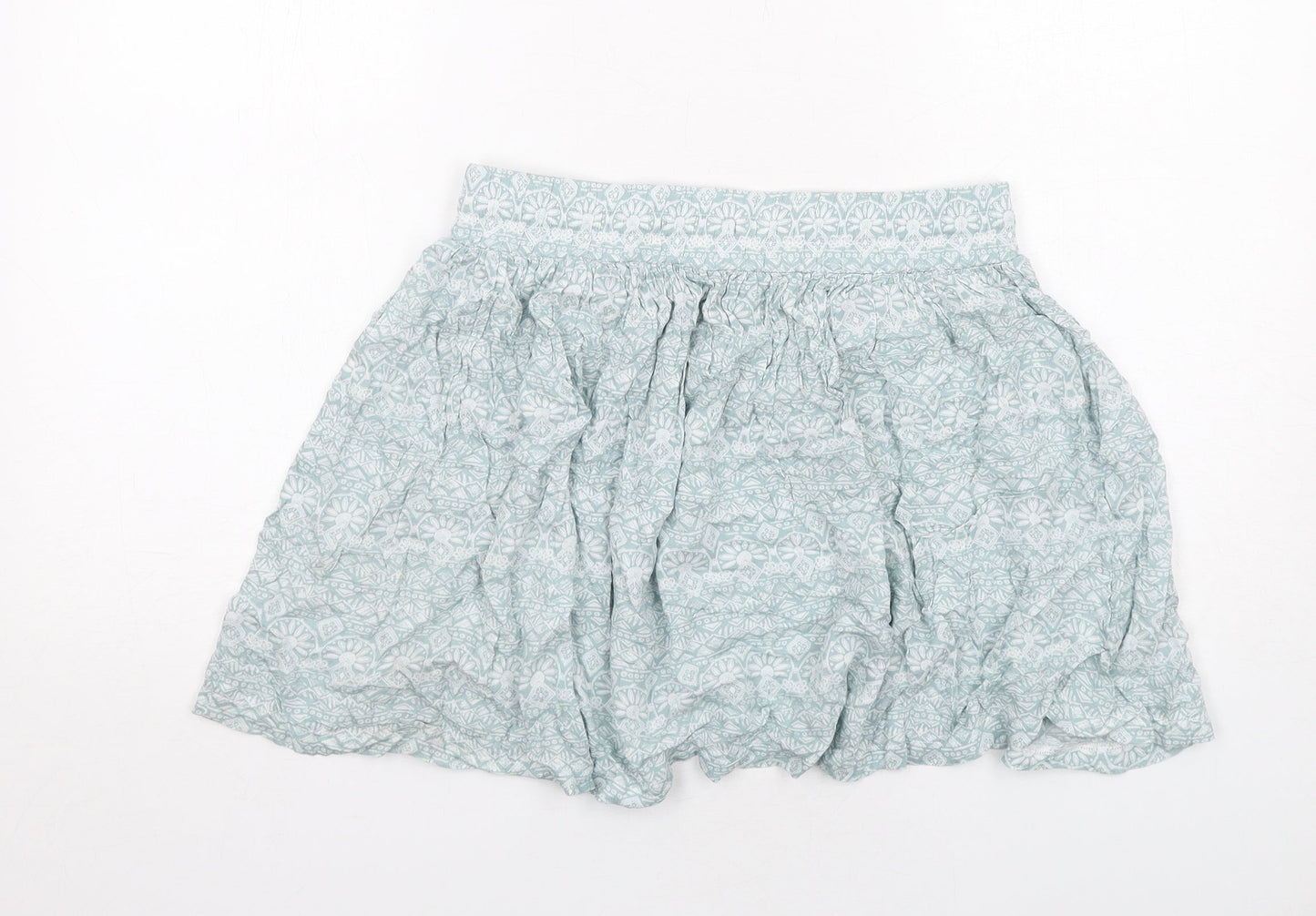 Marks and Spencer Womens Green Geometric Viscose Skater Skirt Size 10 Drawstring