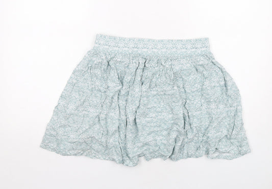 Marks and Spencer Womens Green Geometric Viscose Skater Skirt Size 10 Drawstring