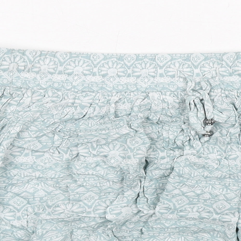 Marks and Spencer Womens Green Geometric Viscose Skater Skirt Size 10 Drawstring