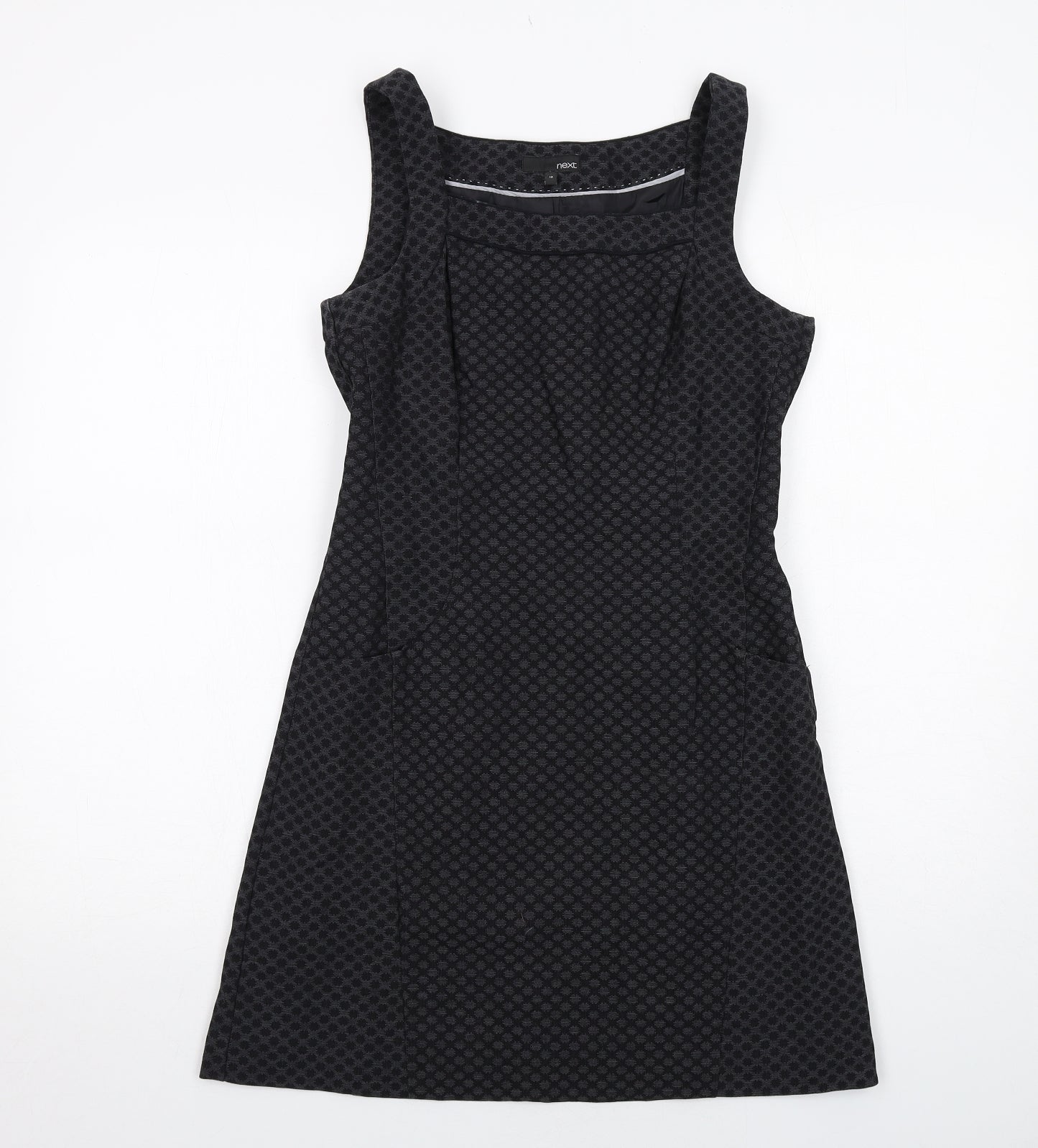 NEXT Womens Black Geometric Polyester Shift Size 10 Round Neck Zip