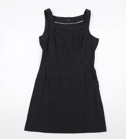 NEXT Womens Black Geometric Polyester Shift Size 10 Round Neck Zip