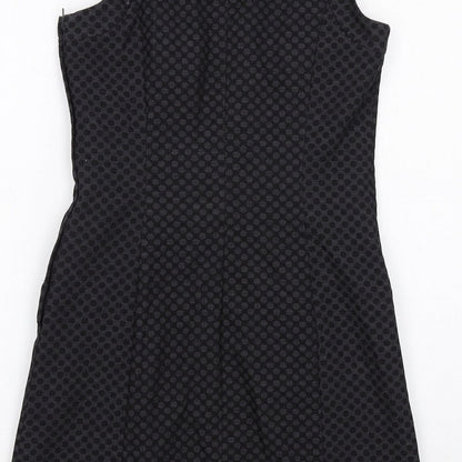 NEXT Womens Black Geometric Polyester Shift Size 10 Round Neck Zip