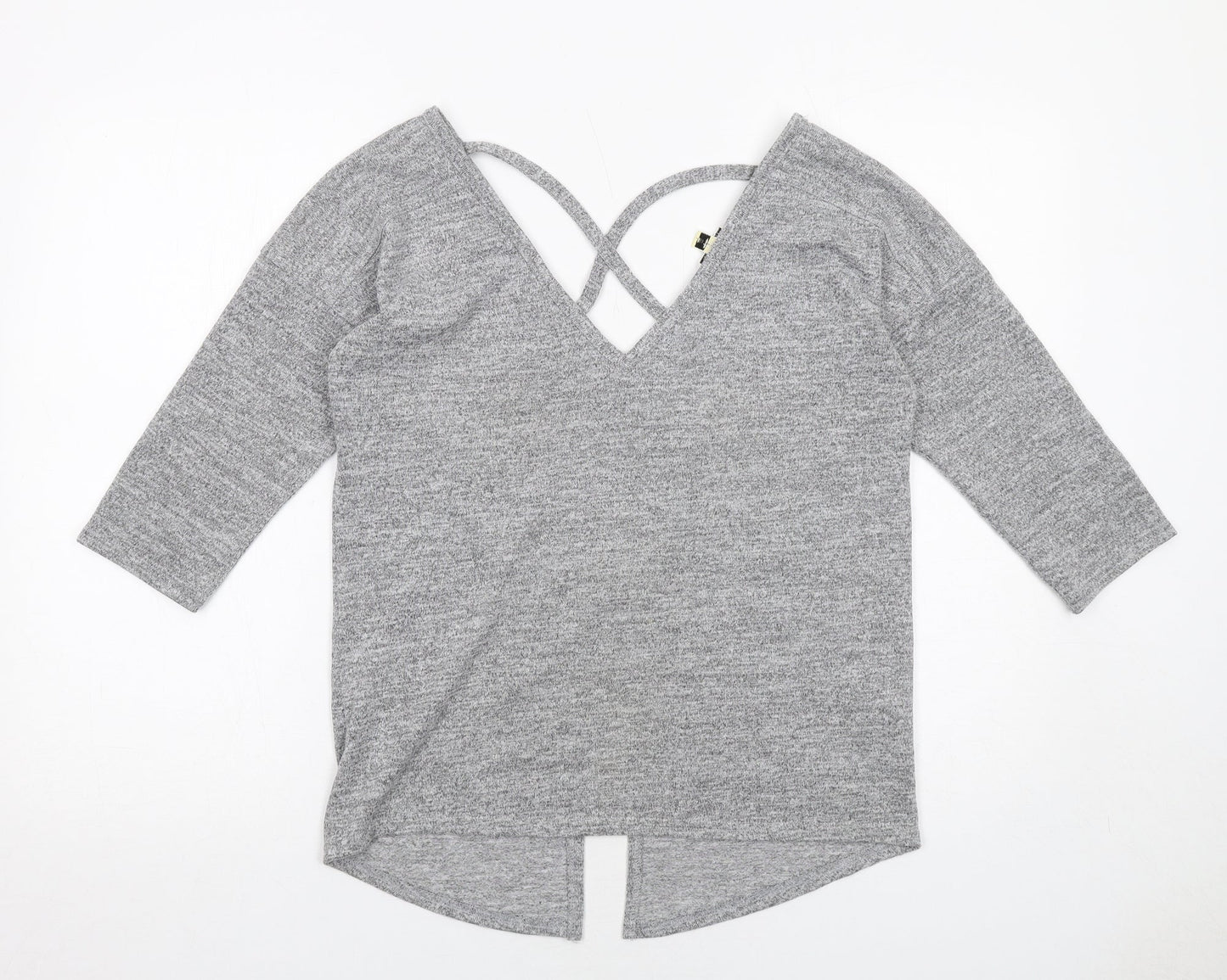 Miss Selfridge Womens Grey Polyester Basic T-Shirt Size 8 V-Neck