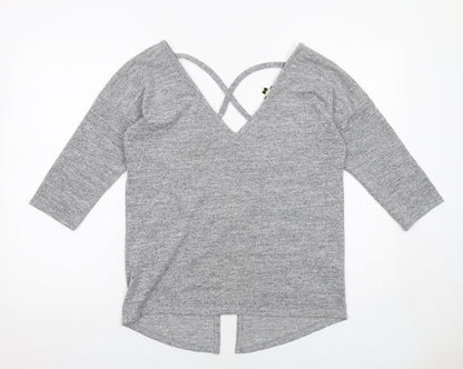 Miss Selfridge Womens Grey Polyester Basic T-Shirt Size 8 V-Neck