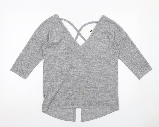 Miss Selfridge Womens Grey Polyester Basic T-Shirt Size 8 V-Neck