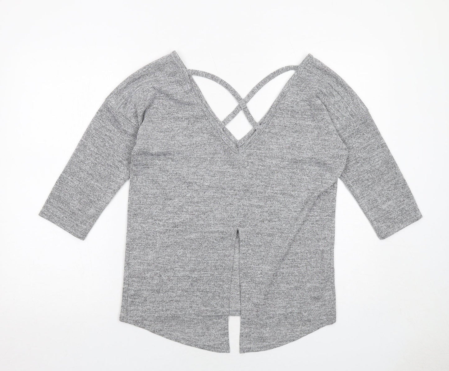 Miss Selfridge Womens Grey Polyester Basic T-Shirt Size 8 V-Neck