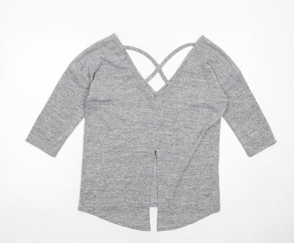 Miss Selfridge Womens Grey Polyester Basic T-Shirt Size 8 V-Neck