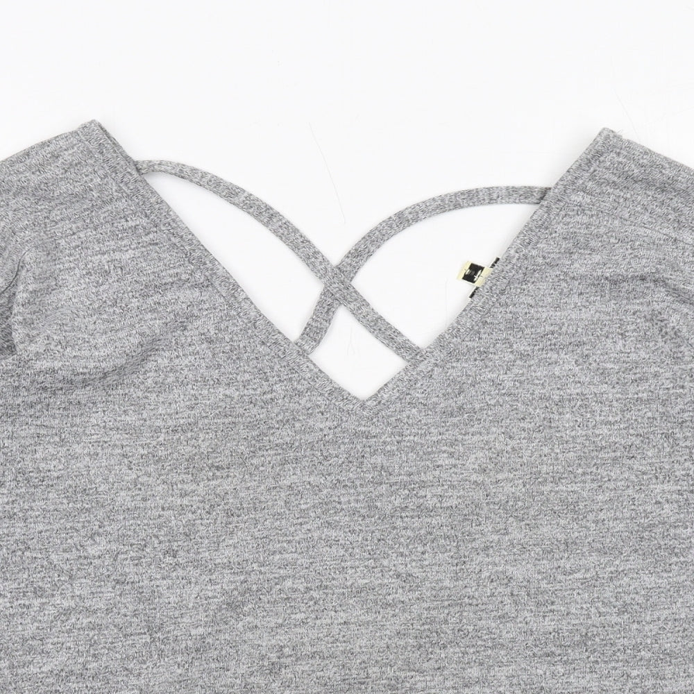 Miss Selfridge Womens Grey Polyester Basic T-Shirt Size 8 V-Neck