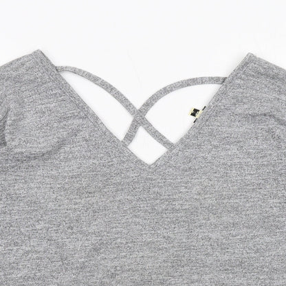 Miss Selfridge Womens Grey Polyester Basic T-Shirt Size 8 V-Neck