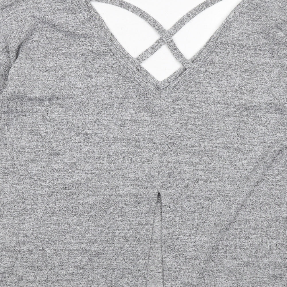 Miss Selfridge Womens Grey Polyester Basic T-Shirt Size 8 V-Neck