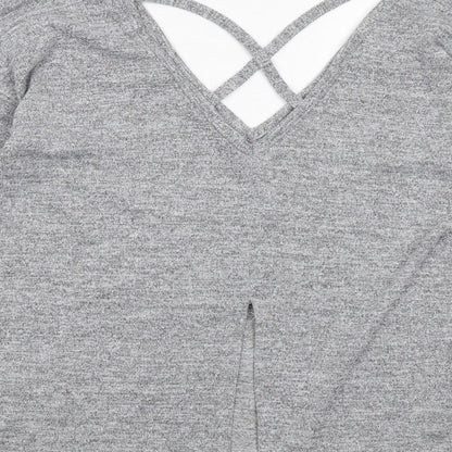 Miss Selfridge Womens Grey Polyester Basic T-Shirt Size 8 V-Neck