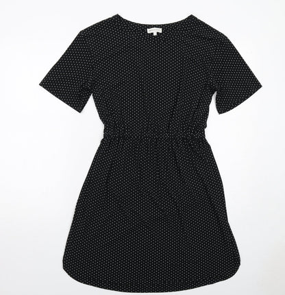 Warehouse Womens Black Polka Dot Polyester A-Line Size 10 Round Neck Pullover