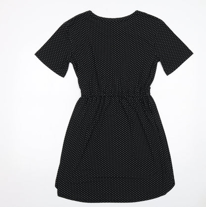 Warehouse Womens Black Polka Dot Polyester A-Line Size 10 Round Neck Pullover