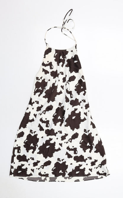 Urban Outfitters Womens Ivory Geometric Polyester Slip Dress Size M Halter Zip