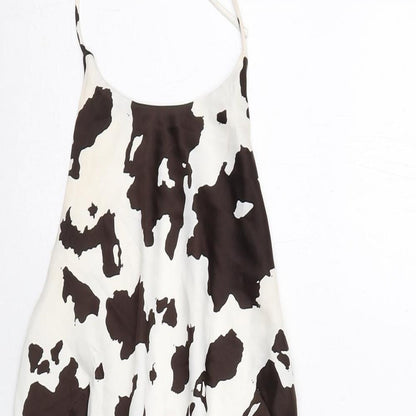 Urban Outfitters Womens Ivory Geometric Polyester Slip Dress Size M Halter Zip