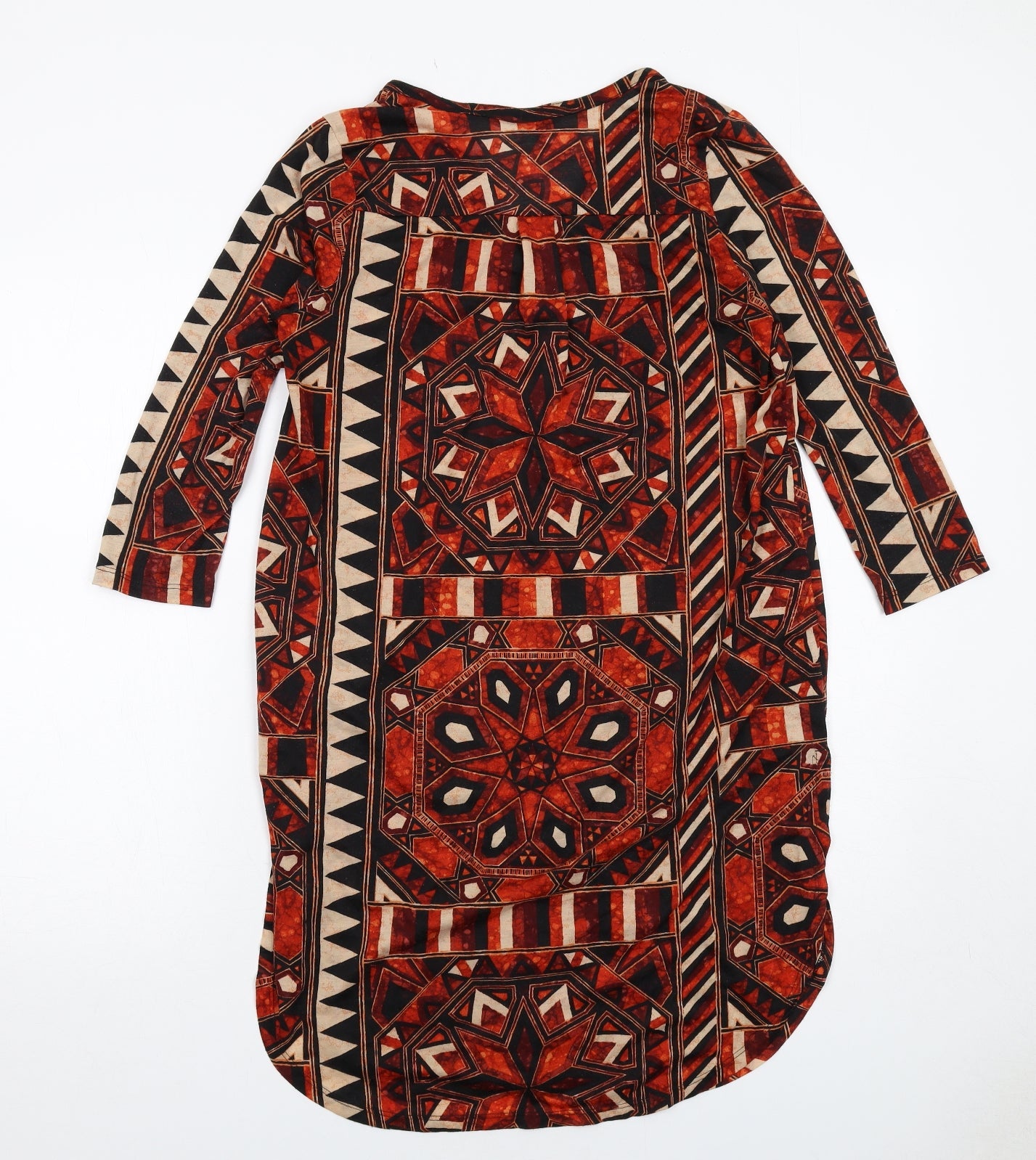 H&M Womens Multicoloured Geometric Polyester A-Line Size S V-Neck Button