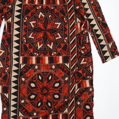 H&M Womens Multicoloured Geometric Polyester A-Line Size S V-Neck Button