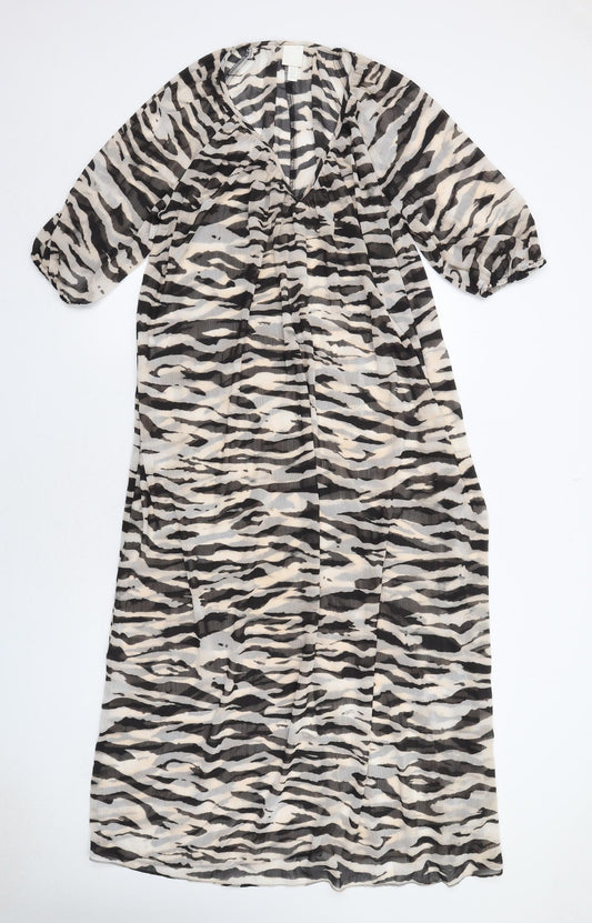 H&M Womens Black Animal Print Polyester Maxi Size XS V-Neck Pullover - Tiger Pattern