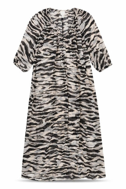 H&M Womens Black Animal Print Polyester Maxi Size XS V-Neck Pullover - Tiger Pattern